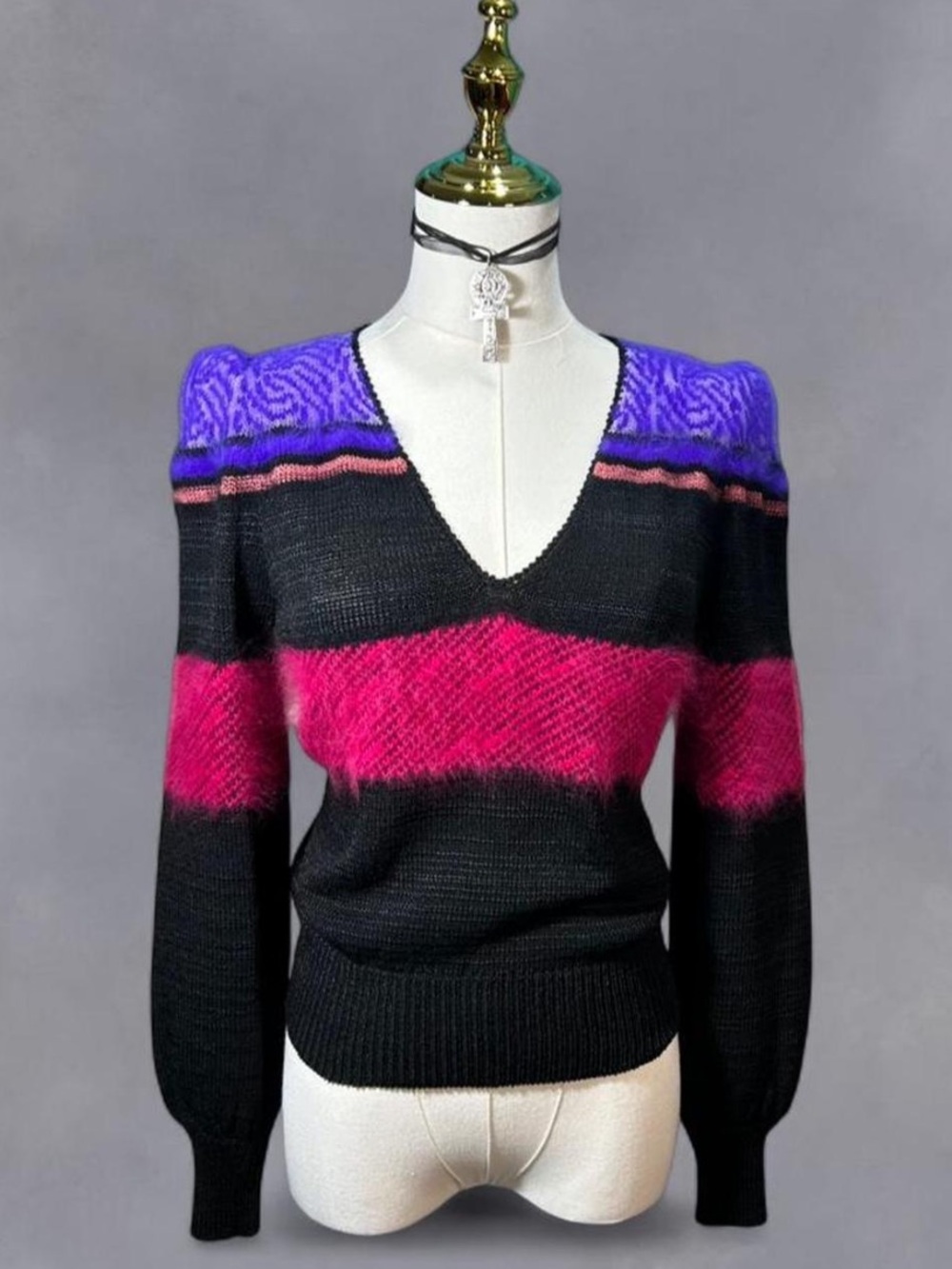 Vintage 80s retro goth wool and angora blend fluffy texture abstract sweater S